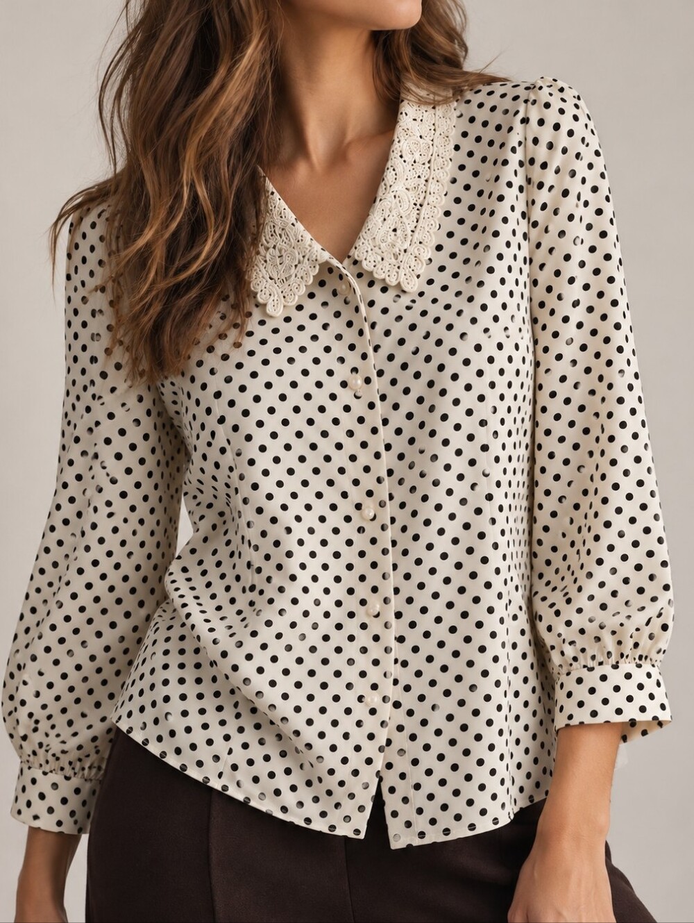 Schonmore Polka Dot Lace Collar Blouse – Cream & Black